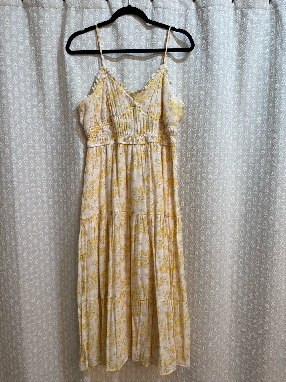 Trixxi Yellow Floral Tiered Spaghetti-Strap Dress
